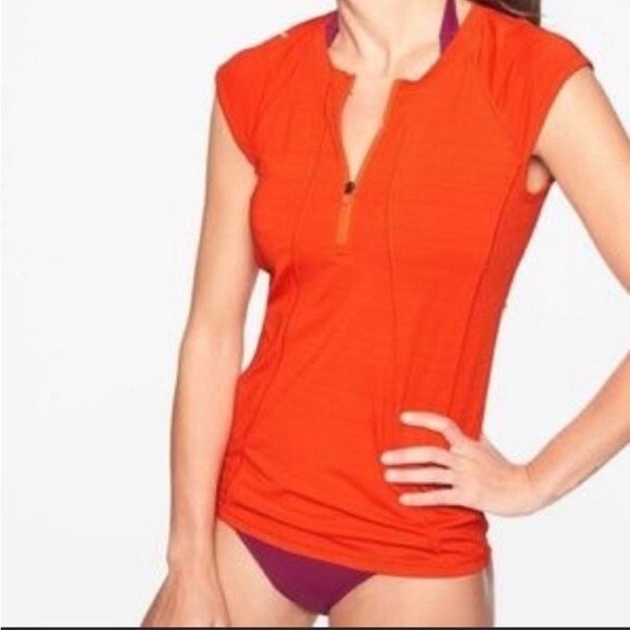 Athleta Pacifica Contoured Tank Ruched Sleeveless Top 1/4 Zip Swim Activewear - Picture 1 of 16